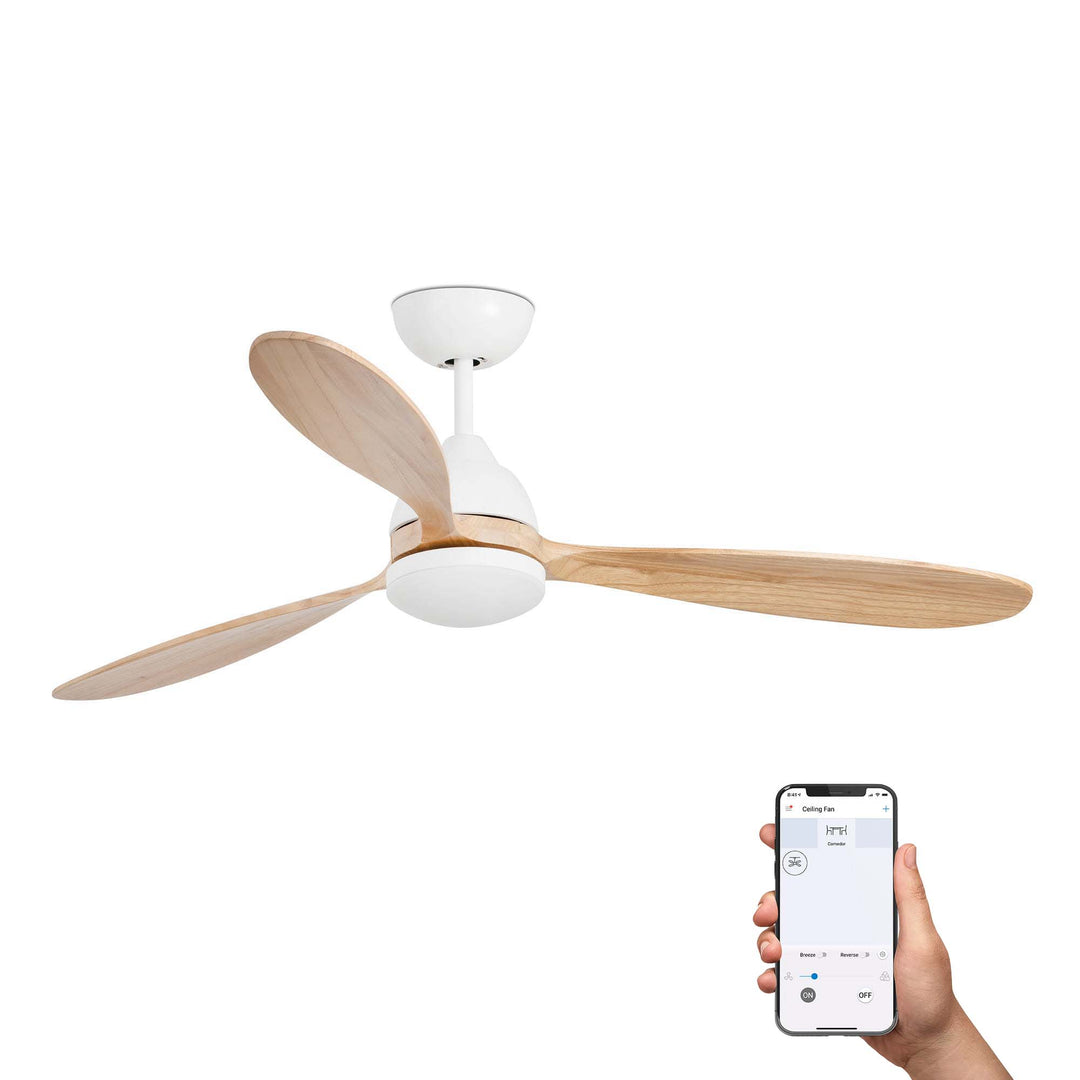 Ventilateur de plafond Poros blanc et pin Wi-Fi Tuya de Faro Barcelona