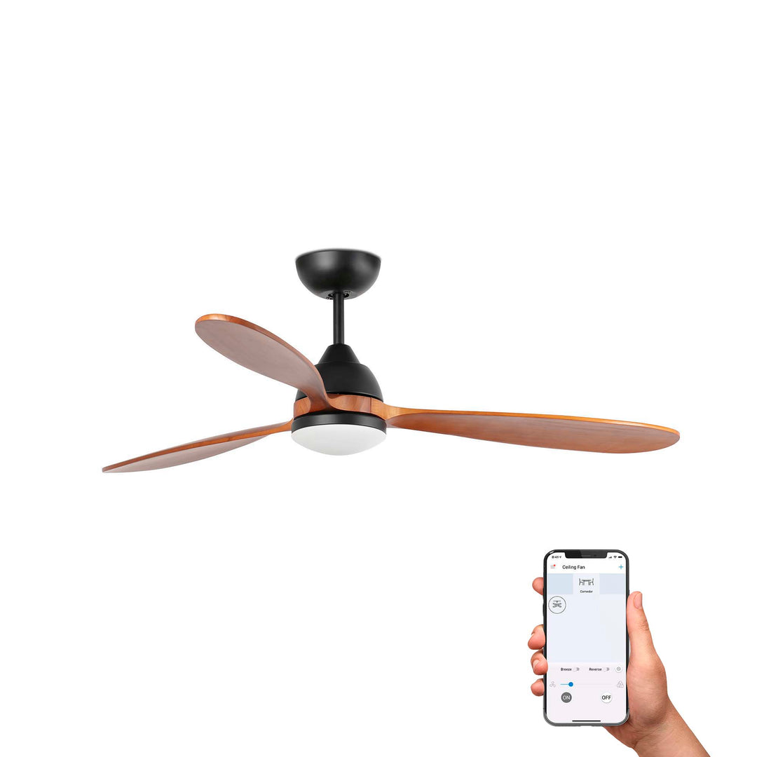 Ventilateur de plafond Poros noir et noyer Wi-Fi Tuya de Faro Barcelona