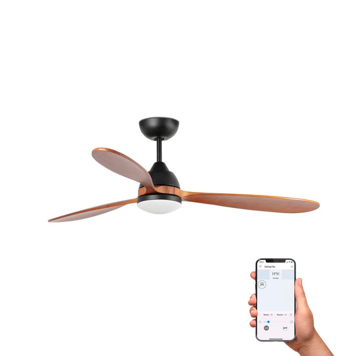 Ventilateur de plafond Poros noir et noyer Wi-Fi Tuya de Faro Barcelona