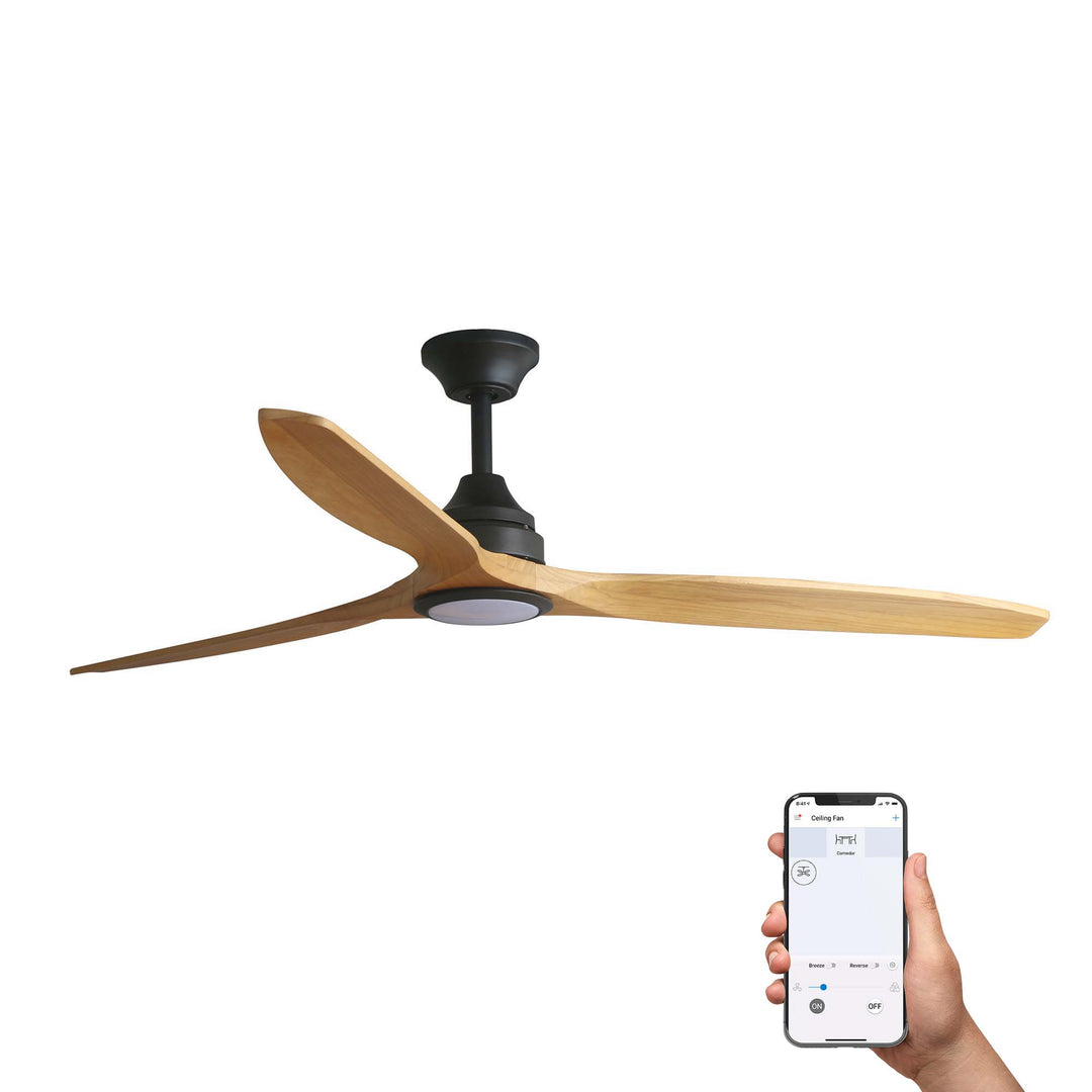 Ventilateur de plafond Alo noir et pin de Faro Barcelona, version avec lumière 2700-6500 K, Tuya