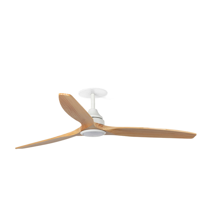 Ventilateur de plafond Alo blanc et pin de Faro Barcelona, version avec lumière, encastré