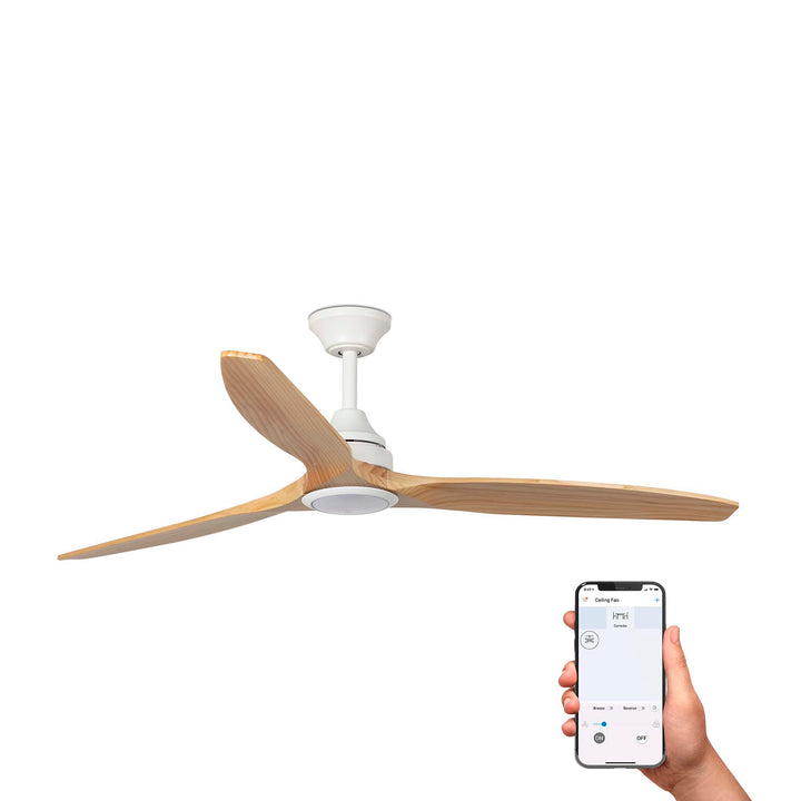 Ventilateur de plafond Alo blanc et pin de Faro Barcelona, version avec lumière, Tuya