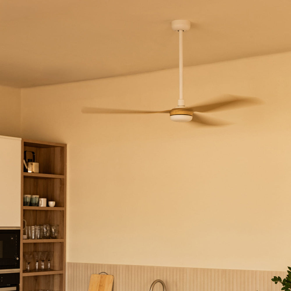 Ventilateur de plafond Punt blanc à pales effet érable dans un intérieur