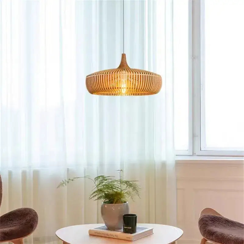 Suspension tissé en bois naturel design contemporain chic