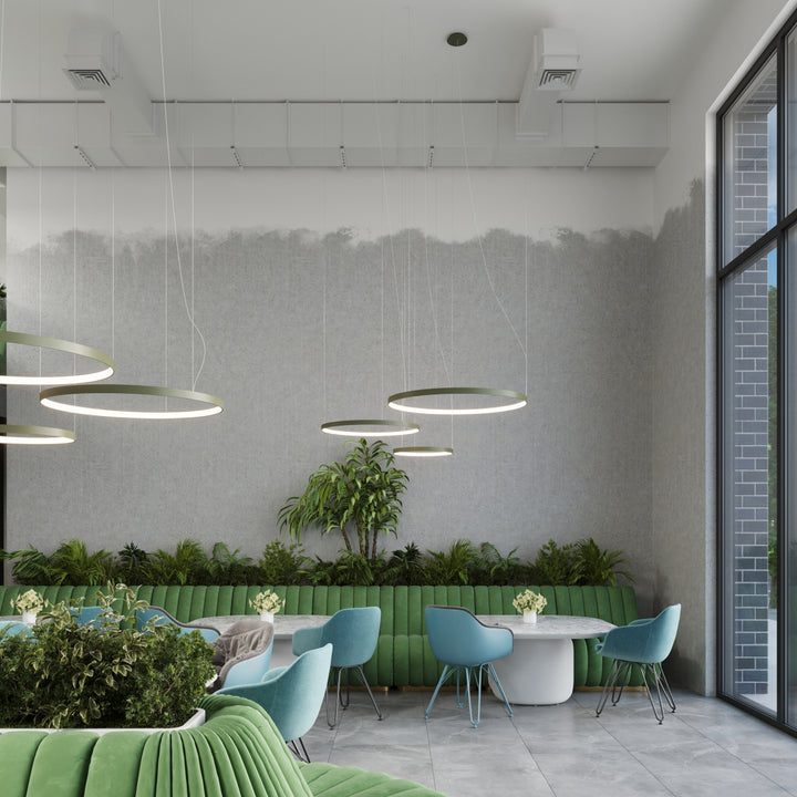 Lustre anneau RIO beige dans un salon