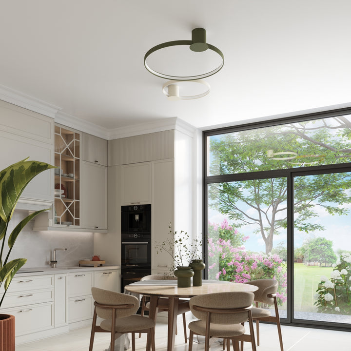 Plafonnier anneau RIO beige dans un salon