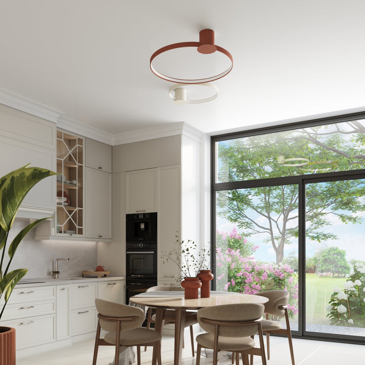 Plafonnier anneau RIO beige dans un salon