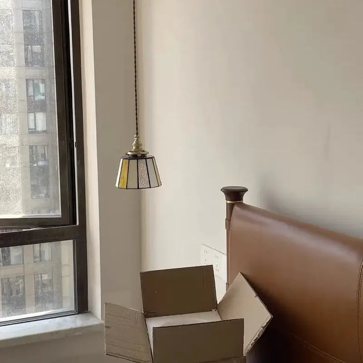 Suspension vintage en verre et cuivre design éclatant chic