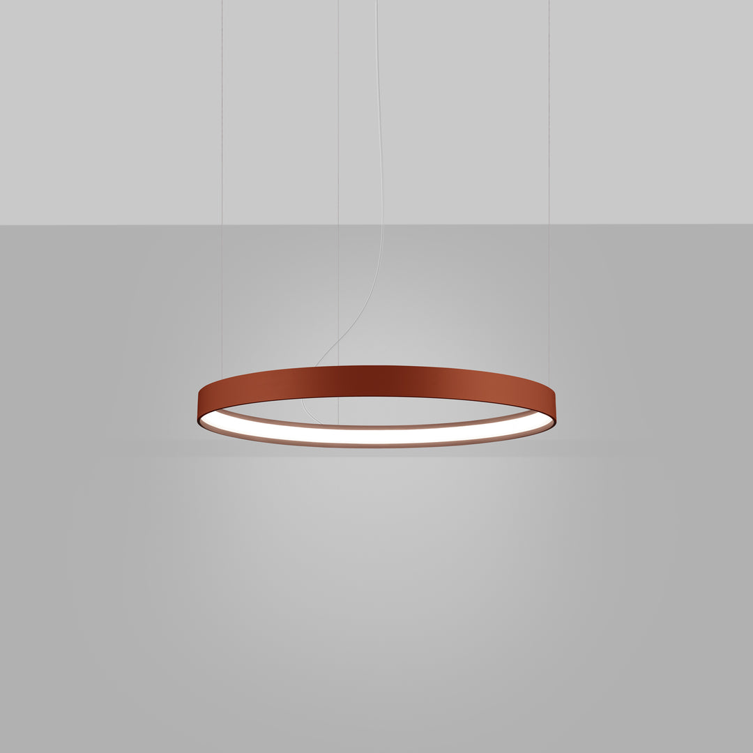 Lustre anneau RIO ocre rouge allumée, suspendu