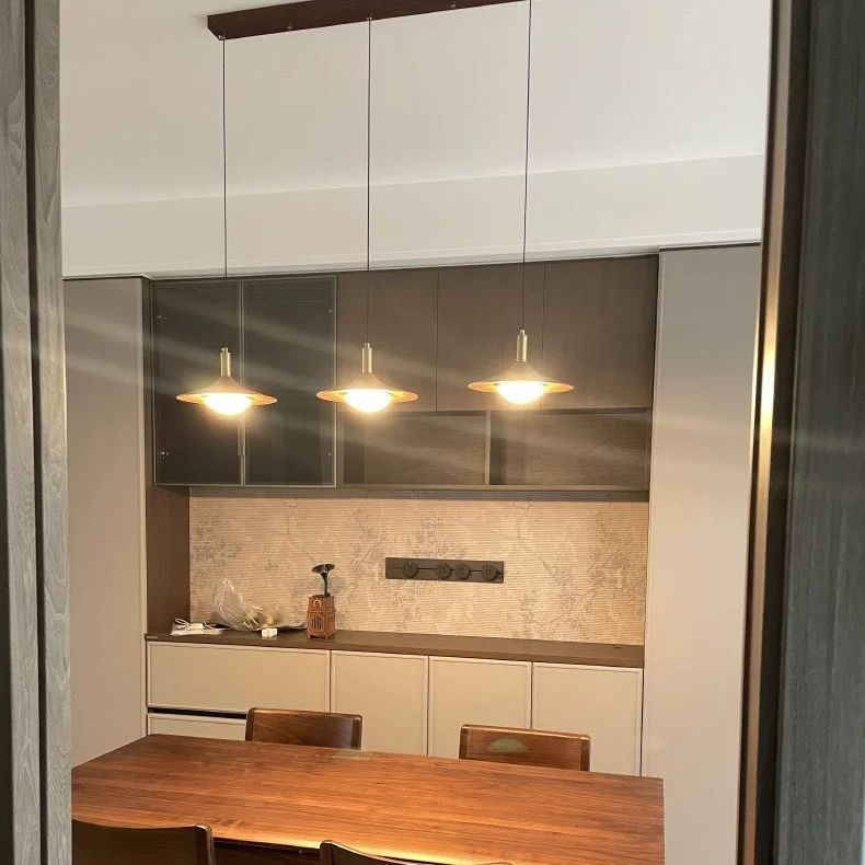 Lámpara de araña de restaurante OVNI, moderna lámpara de diseño minimalista de color nogal para bar, luces de estudio, comedor, dormitorio principal, lámpara colgante