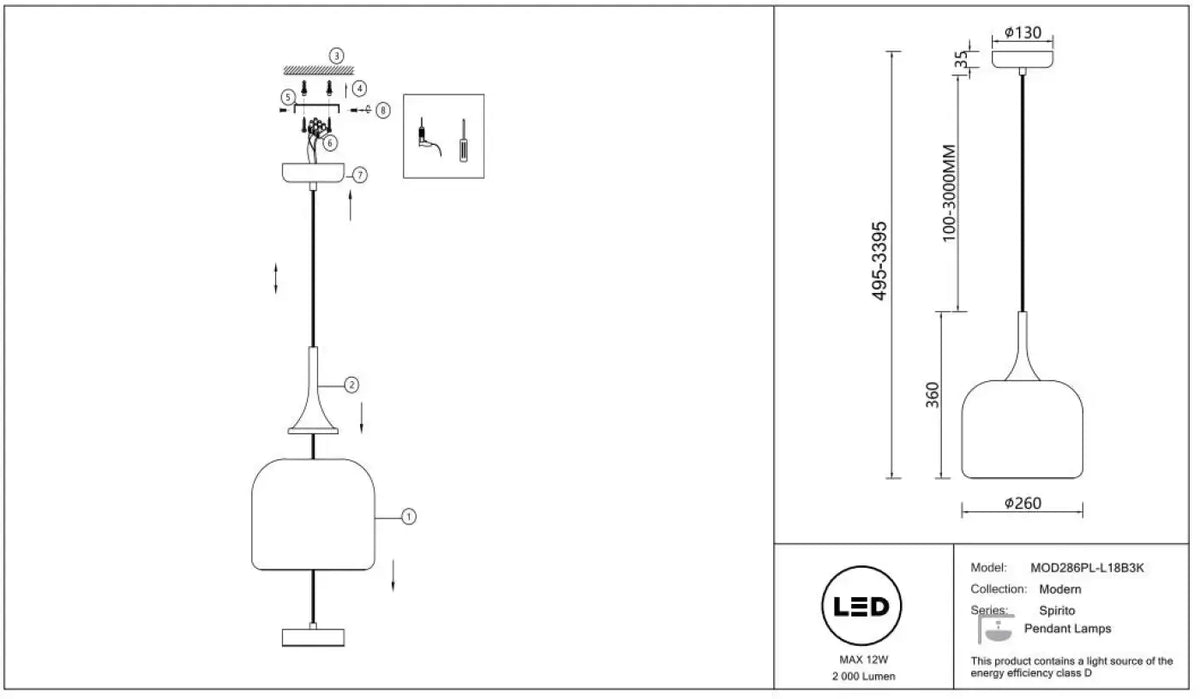 Schéma d'installation du luminaire