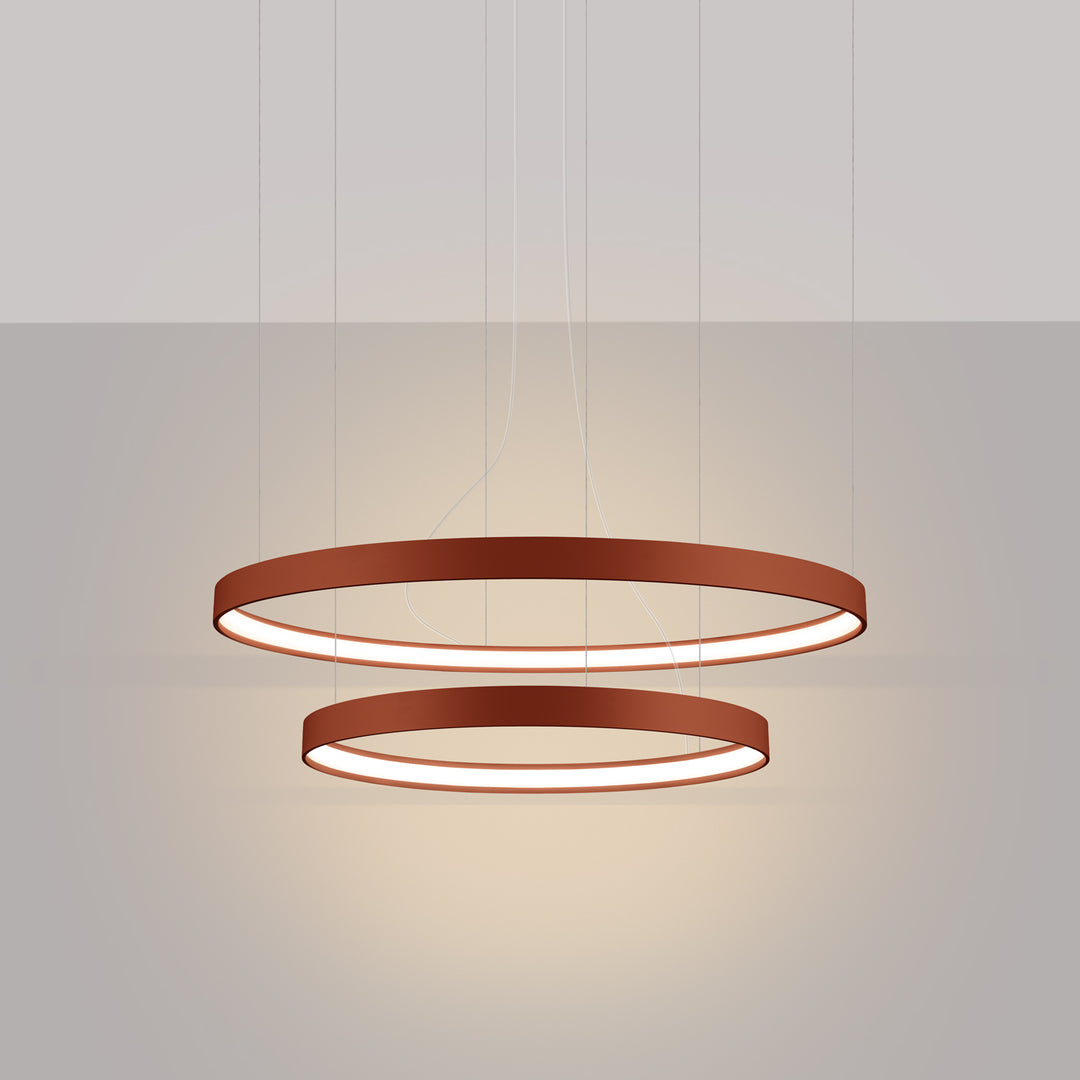 Lustre anneau RIO ocre rouge allumée, suspendu