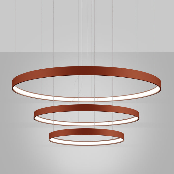 Lustre anneau RIO ocre rouge allumée, suspendu