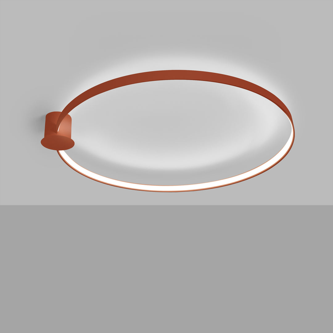 Plafonnier anneau RIO ocre rouge allumée, au plafond