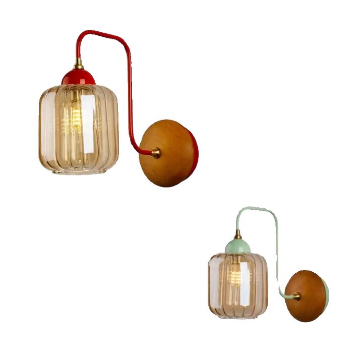 Applique murale design verre transparent et support bois élégant