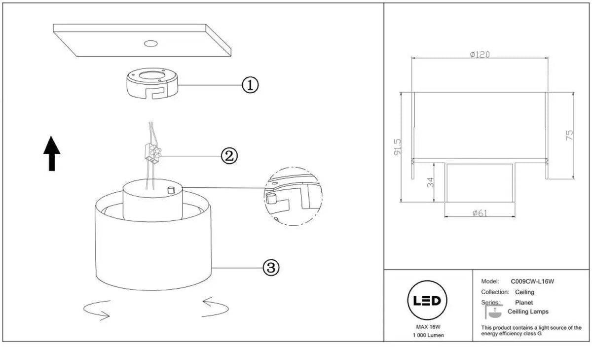 Schéma d'installation du luminaire