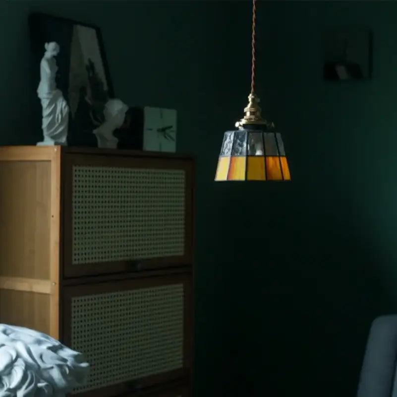 Suspension vintage en verre et cuivre design éclatant chic