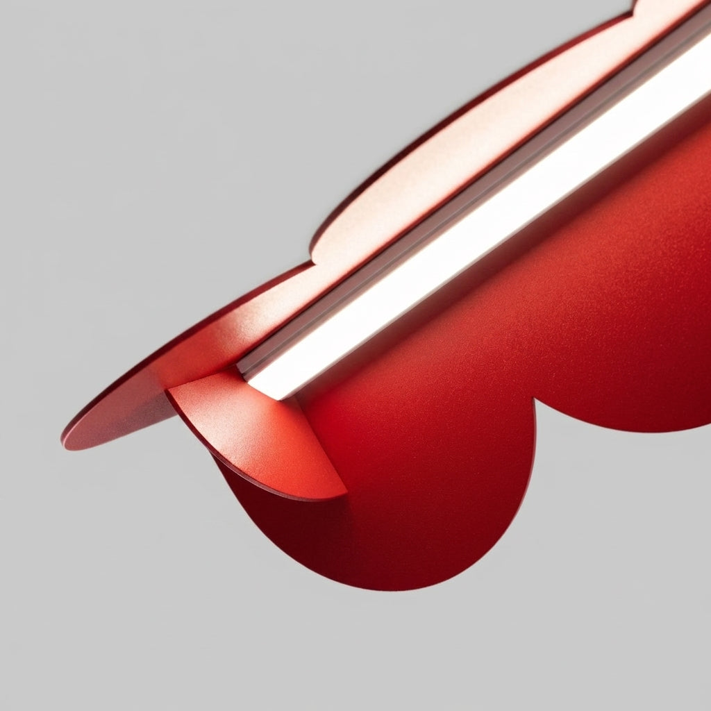 Suspension BISCUIT rouge allumée, bandeau LED