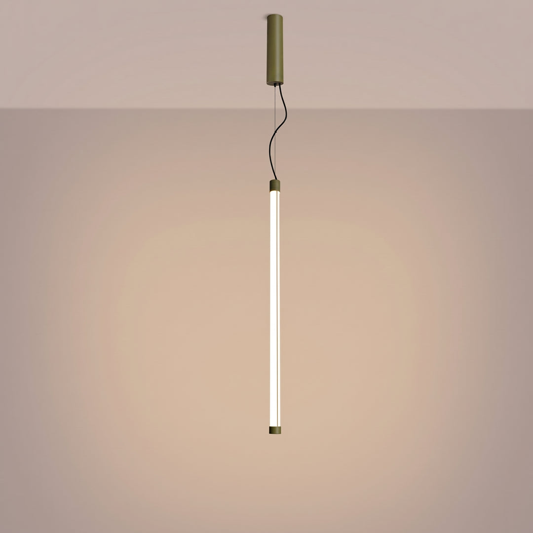 Suspension tube TRANG vert olive allumée, suspendue
