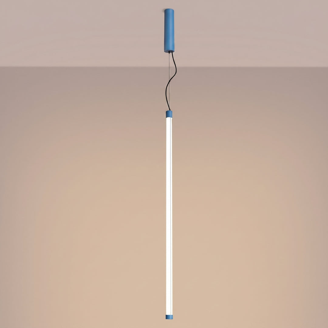Suspension tube TRANG bleu clair allumée, suspendue