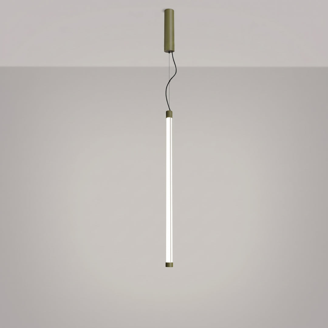 Suspension tube TRANG vert olive allumée, suspendue