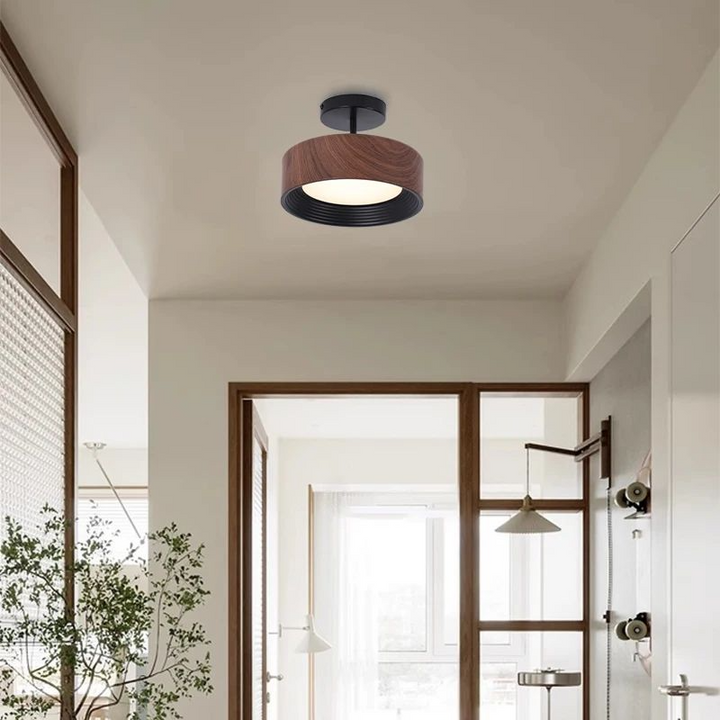 Lámpara de techo LED nórdica circular con veta de madera de nogal para pasillo, vestidor, pasillo, balcón, decoración de interiores.