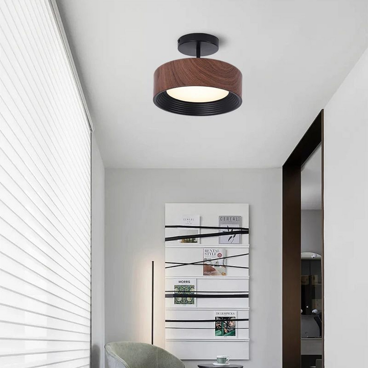Lámpara de techo LED nórdica circular con veta de madera de nogal para pasillo, vestidor, pasillo, balcón, decoración de interiores.