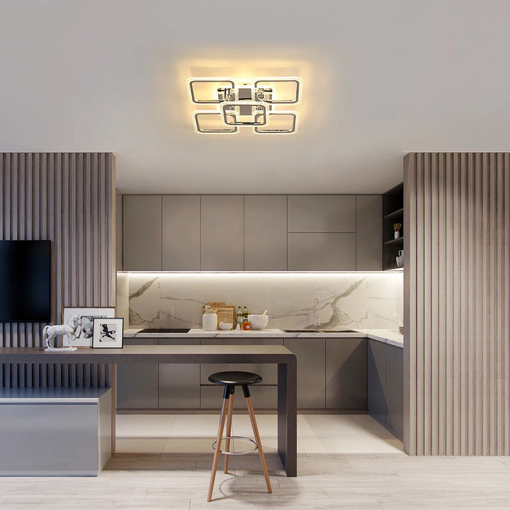 Lámpara de techo LED, 5 luces cuadradas regulables de 74 W, lámparas de techo con control remoto para oficina, 3000 K-6500 K