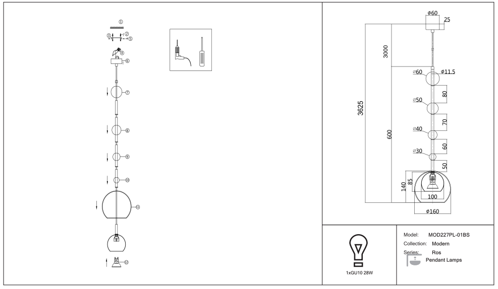 Schéma d'installation du luminaire