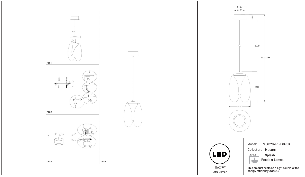 Schéma d'installation du luminaire