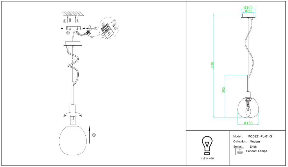 Schéma d'installation du luminaire
