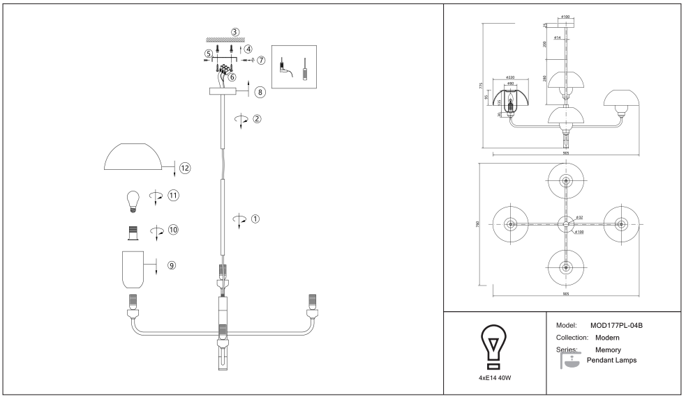 Schéma d'installation du luminaire