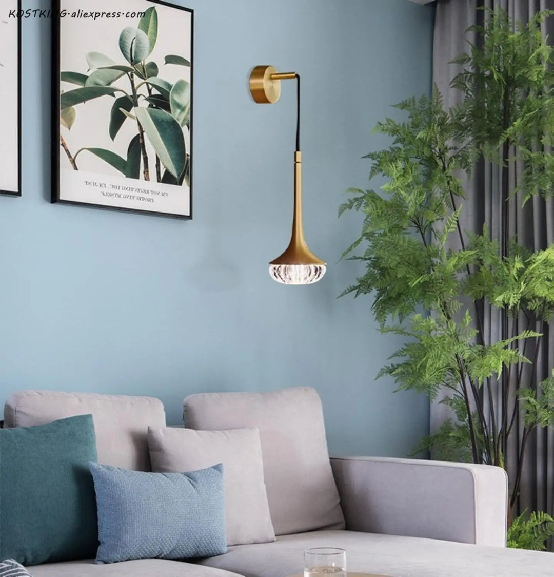 Lámpara de pared colgante con cable de latón vintage para bar, lámpara de pared de vidrio para sala de estar, lámpara de pared LED para dormitorio