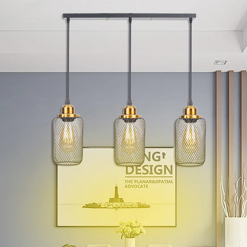 Lámpara colgante minimalista vintage negra con forma de jaula para cafetería, bar, ventana o loft, estilo múltiple, para decoración de interiores, E27