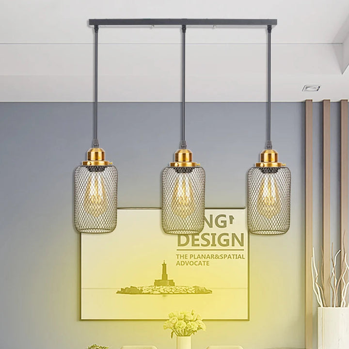 Lámpara colgante minimalista vintage negra con forma de jaula para cafetería, bar, ventana o loft, estilo múltiple, para decoración de interiores, E27