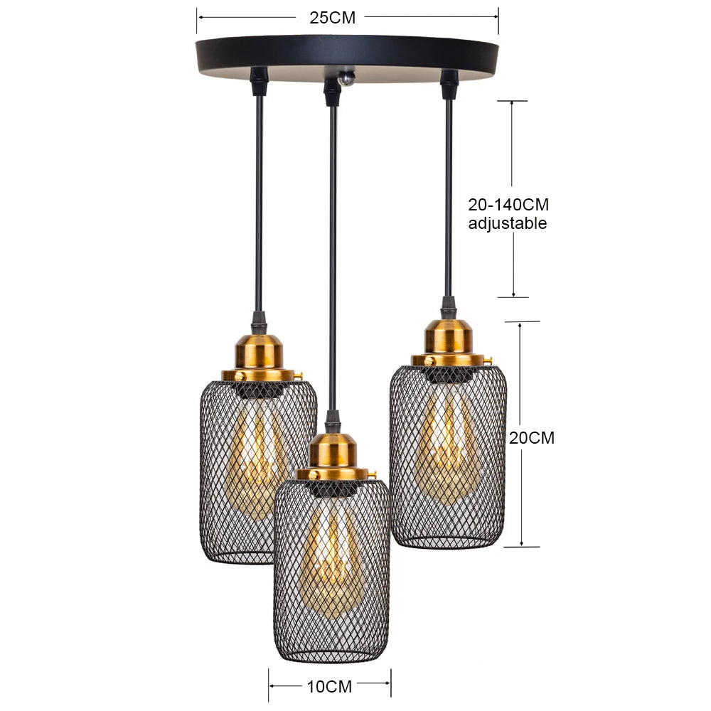 Lámpara colgante minimalista vintage negra con forma de jaula para cafetería, bar, ventana o loft, estilo múltiple, para decoración de interiores, E27
