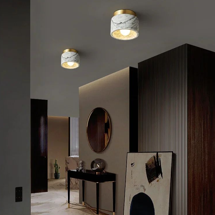 Lámpara de techo de mármol italiano para sala de estar, dormitorio, pasillo, piedra blanca y verde de lujo