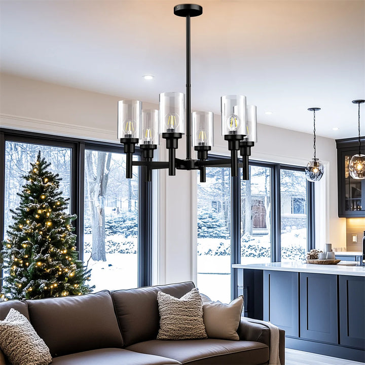 Lámpara colgante de techo LUVODI de 6/8 luces, estilo rústico, color negro mate, para isla de cocina y comedor.