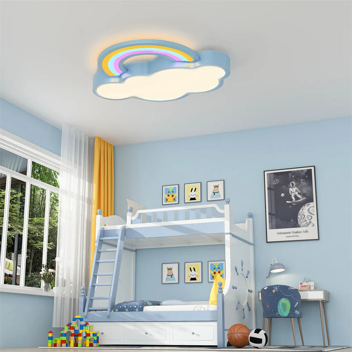 Lámpara de techo con dibujos animados creativos para dormitorio infantil, lámpara de techo decorativa con diseño de nubes y arcoíris y atenuación.