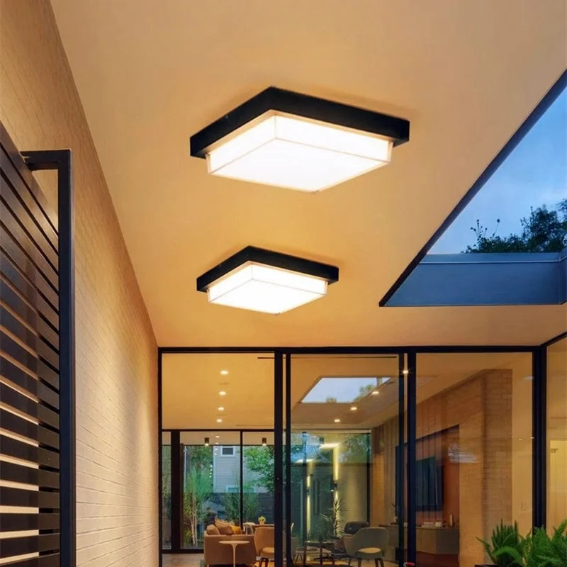 Lámpara de techo LED cuadrada para exteriores, apliques impermeables de superficie para baño, porche, jardín, iluminación de pared exterior, 110/220 V