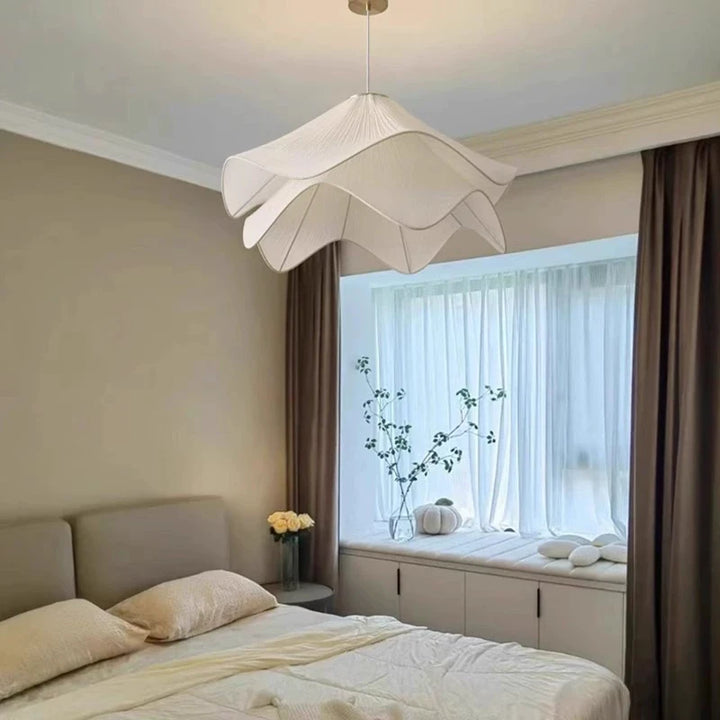 Lámpara colgante LED nórdica minimalista de tela blanca con flores, para sala de estar, dormitorio, restaurante, decoración minimalista del hogar, iluminación.