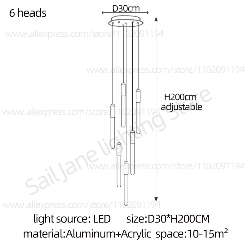 Lámpara de pilar LED moderna minimalista dorada, lámpara colgante para sala de estar, lámpara colgante para restaurante, lámpara de escalera larga