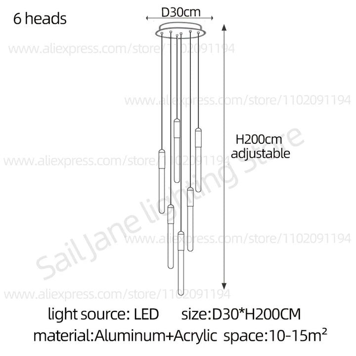 Lámpara de pilar LED moderna minimalista dorada, lámpara colgante para sala de estar, lámpara colgante para restaurante, lámpara de escalera larga
