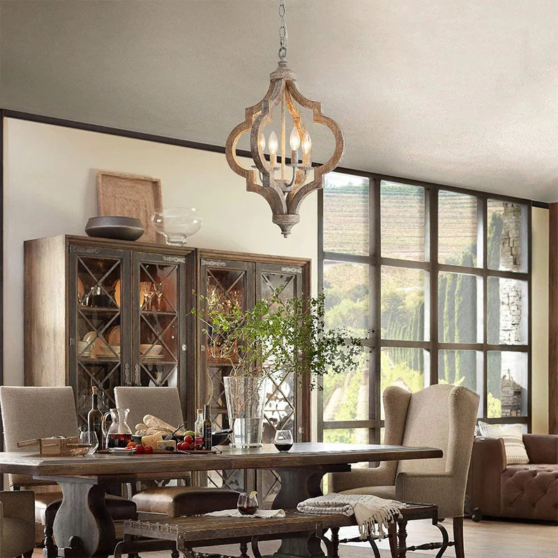 Lámparas colgantes de madera maciza estilo americano rural francés, creativas, para sala de estar, comedor, dormitorio, candelabro de hierro con personalidad