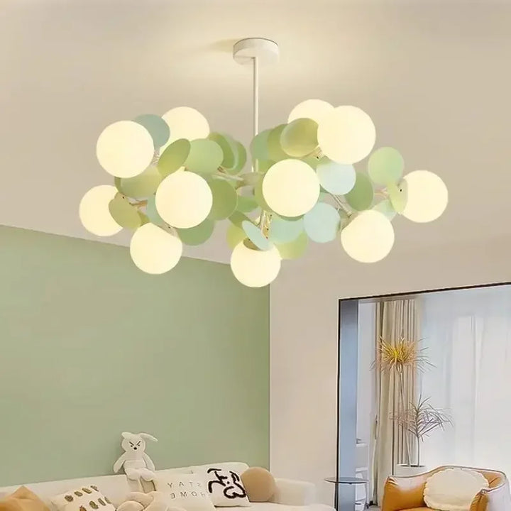 Lámpara de araña de estilo francés cálido con forma de molécula de frijol mágico verde, lámpara colgante LED para dormitorio, sala de estar, comedor, iluminación del hogar.