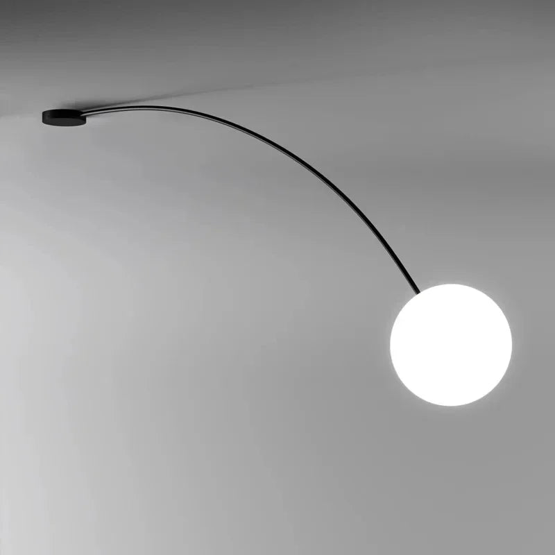 Lámpara de pared minimalista LED de pesca larga, lámpara de bola de cristal blanco, lámpara de dormitorio, lámpara de fondo de pasillo de restaurante de sala de estar