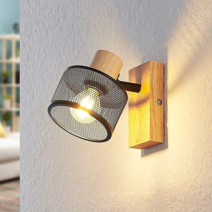 Lámpara de pared moderna de madera, color negro, para dormitorio, comedor, balcón, pasillo y sala de estar. E27 (bombilla no incluida).