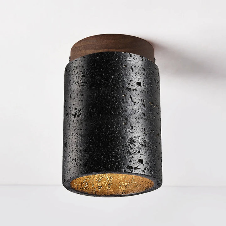 Lámpara de techo premium de diseño creativo de piedra natural negra para balcón, pasillo, escalera, iluminación LED, sala Wabi Sabi, restaurante