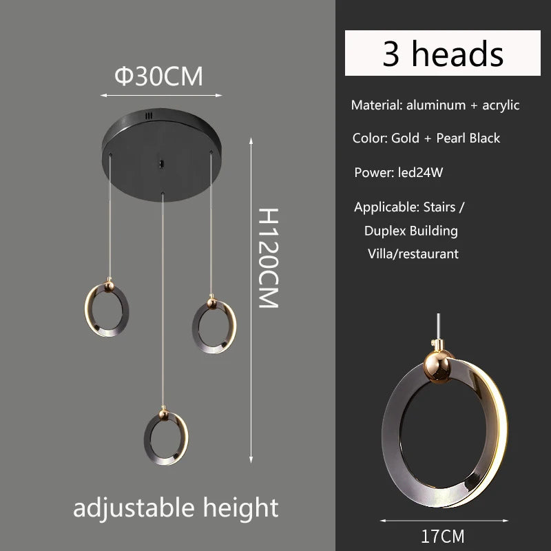 Lámpara de escalera dúplex larga, lámpara de araña negra y dorada, moderna, minimalista, iluminación creativa de lujo, villa, loft, sala de estar, Rng