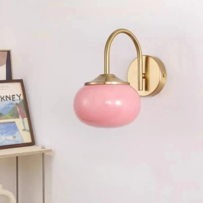 Lámpara de pared moderna con bola de cristal rosa y blanco color crema, elegante lámpara de pared para sala de estar, dormitorio, cocina y tienda.